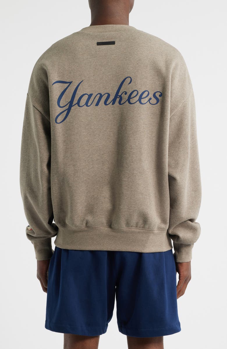 Fear of God Essentials x MLB Yankees Sport Fit Graphic Sweatshirt, Alternate, color, Warm Heather