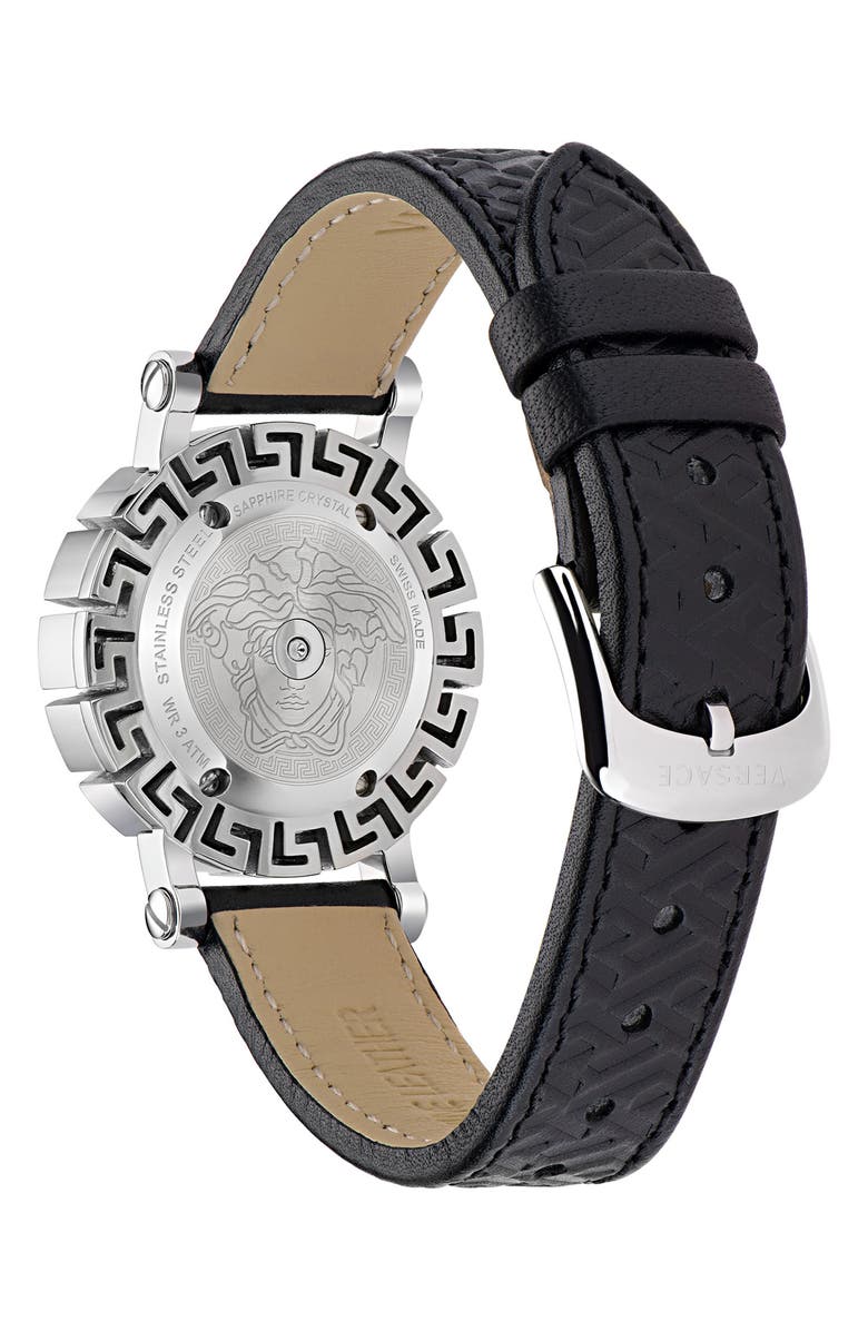 Versace Greca Glam Leather Strap Watch, 30mm, Alternate, color, 