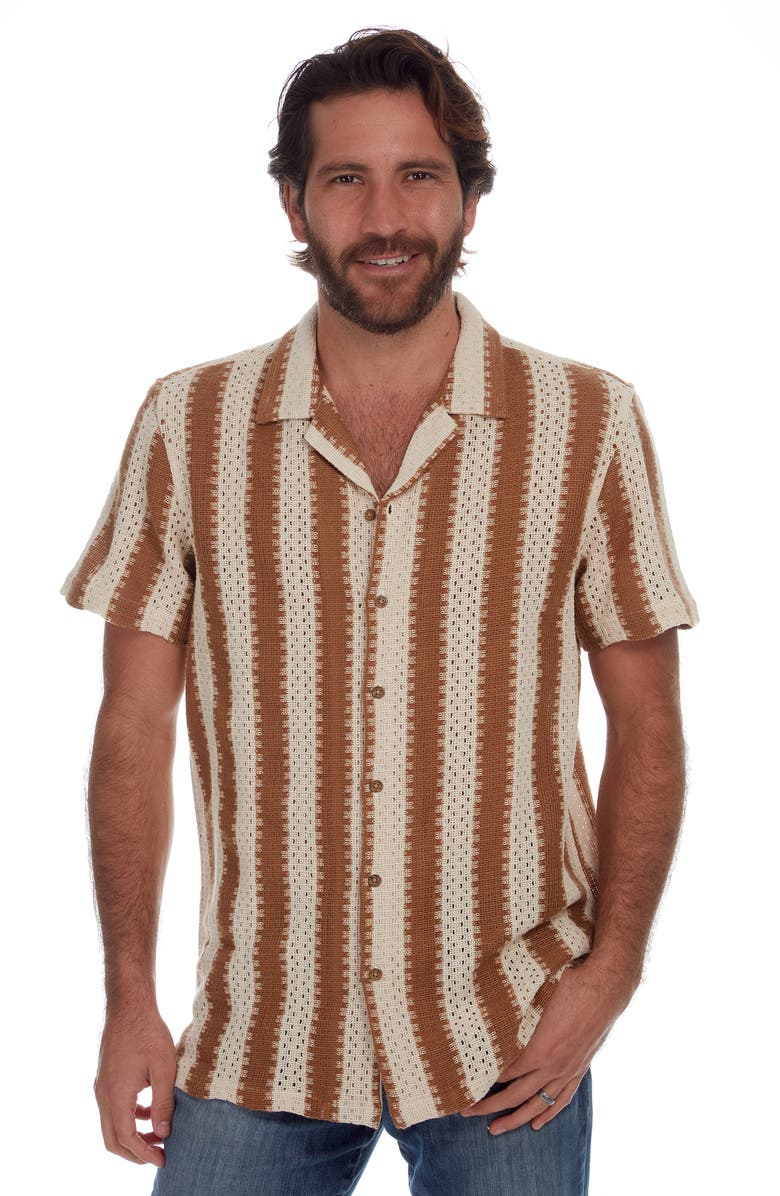 PX Textured Stripe Knit Camp Shirt, Alternate, color,