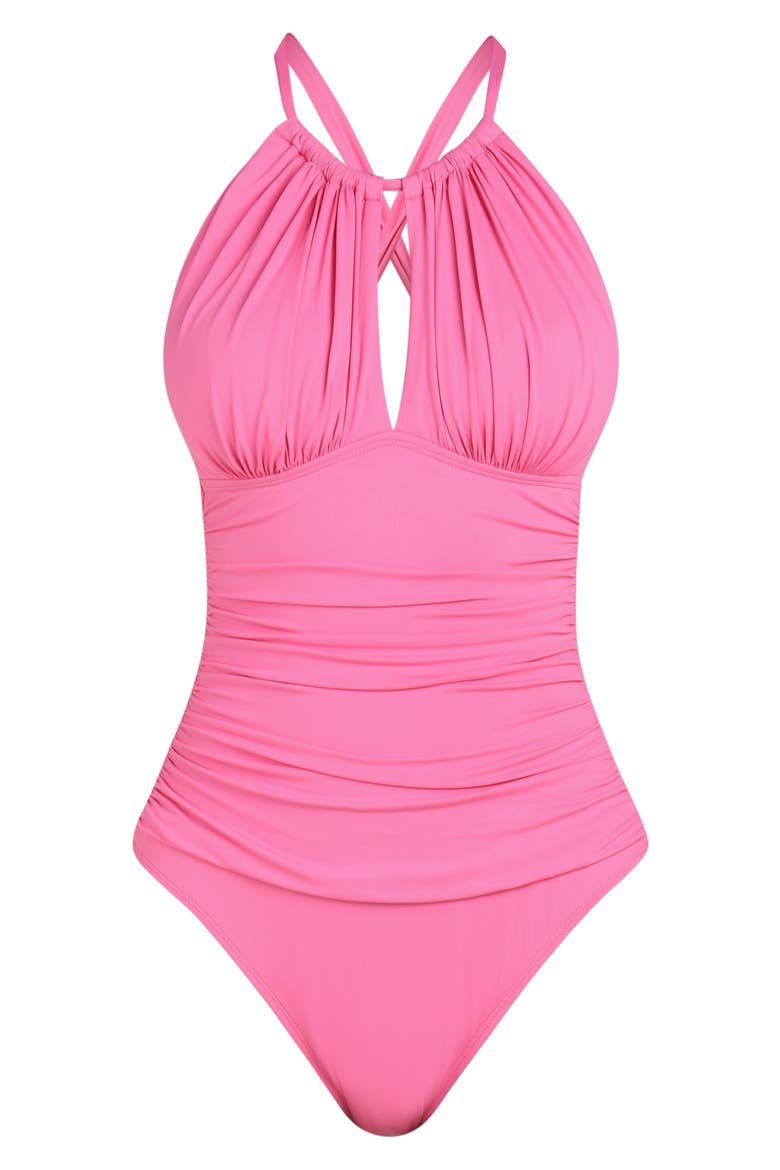 Island Goddess Convertible High Neck One-Piece Swimsuit, Alternate, color, ROSE PINK