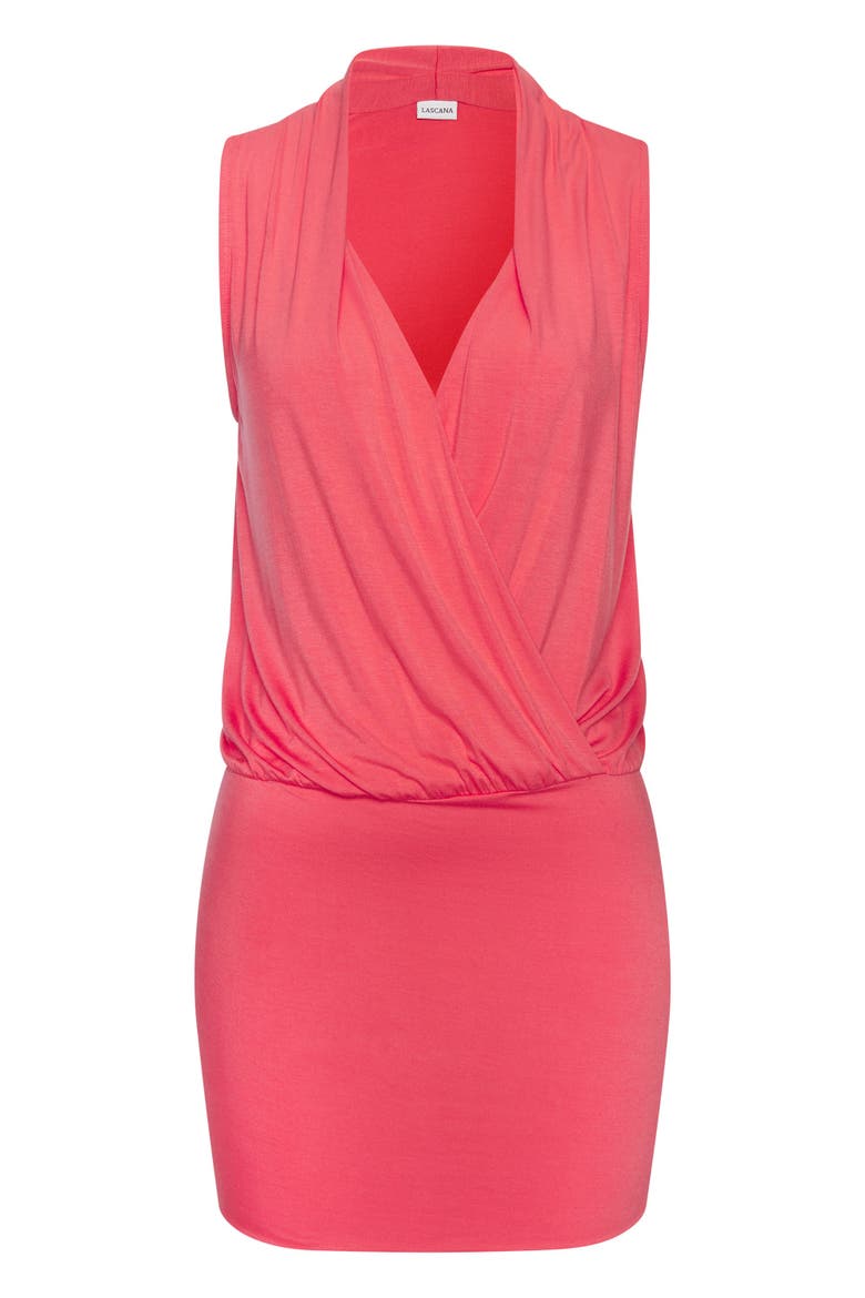 Sleeveless Surplice Dress, Alternate, color, Coral