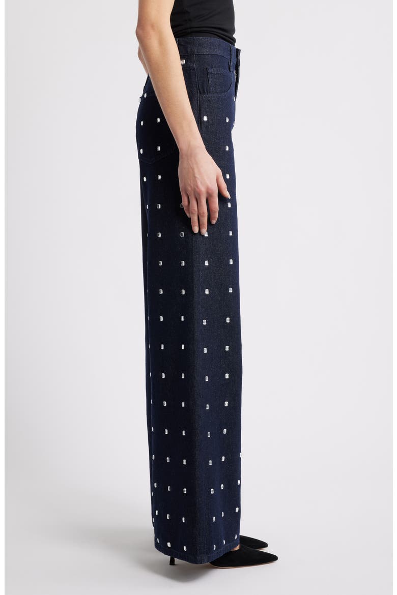 Leo Crystal Embellished Wide Leg Jeans, Alternate, color, OPEN BLUE