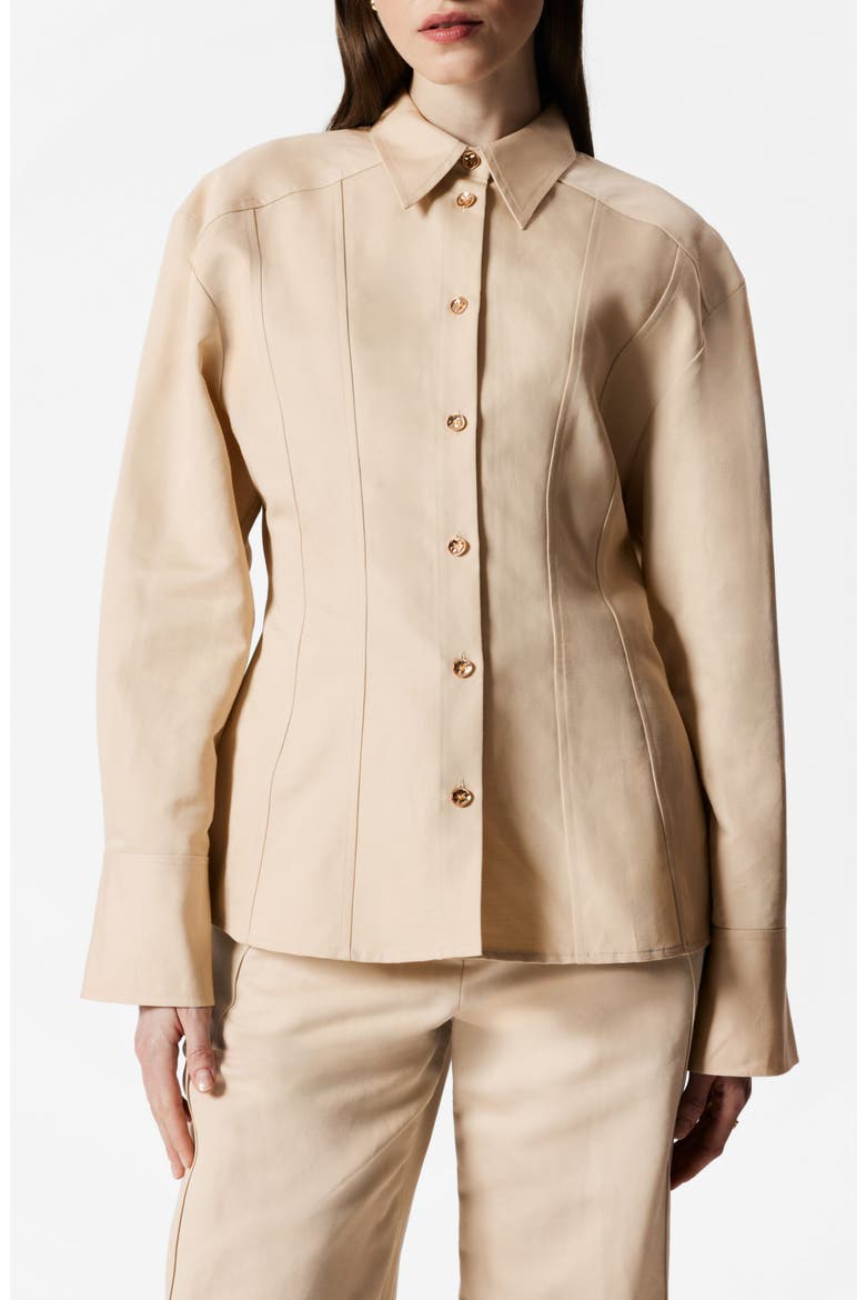 Tapered Waist Cotton & Linen Blend Button-Up Shirt, Main, color, BEIGE DUSTY LIGHT