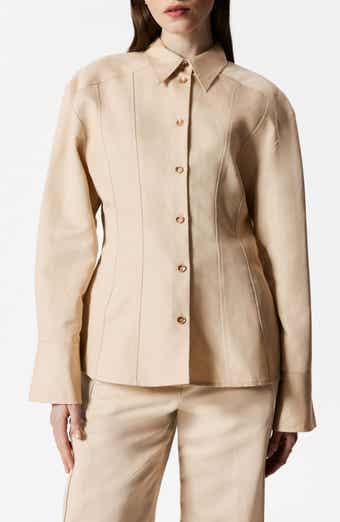 & Other Stories Tapered Waist Cotton & Linen Blend Button-Up Shirt