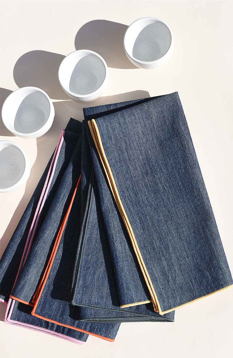 ATELIER SAUCIER Ménage à Quatre Set of 4 Rainbow Edge Reclaimed Denim Napkins, Alternate, color, 