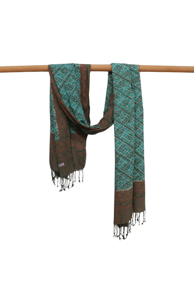 Kasih Co-op Handmade Batik Scarf, Alternate, color, Leaf Grid