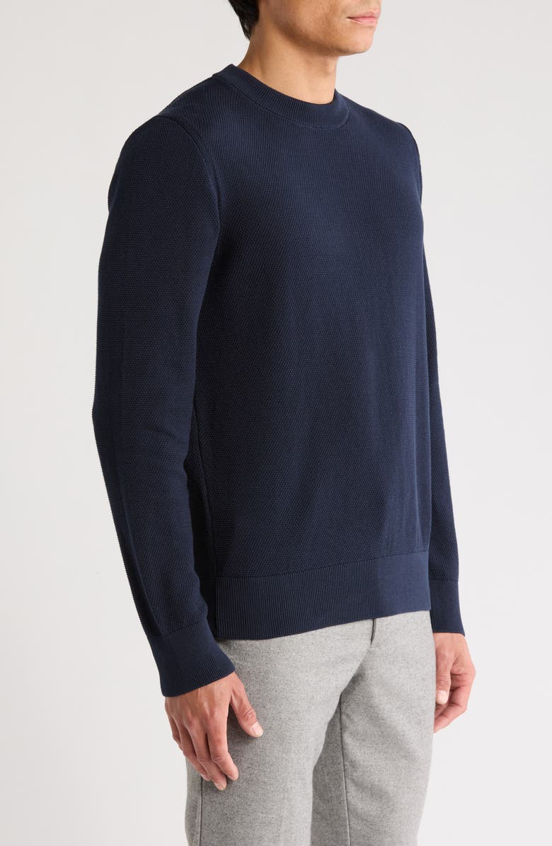 BOSS Ecaio Cotton Piqué Crewneck Sweater, Alternate, color, Dark Blue