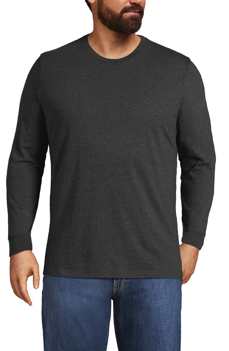 Lands' End Super-T Long Sleeve T-Shirt, Main, color, Dark Charcoal Heather