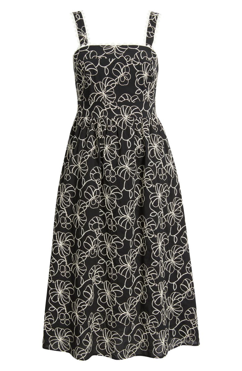 Sam Edelman Floral Embroidered Cotton Midi Dress, Alternate, color, Black/ White