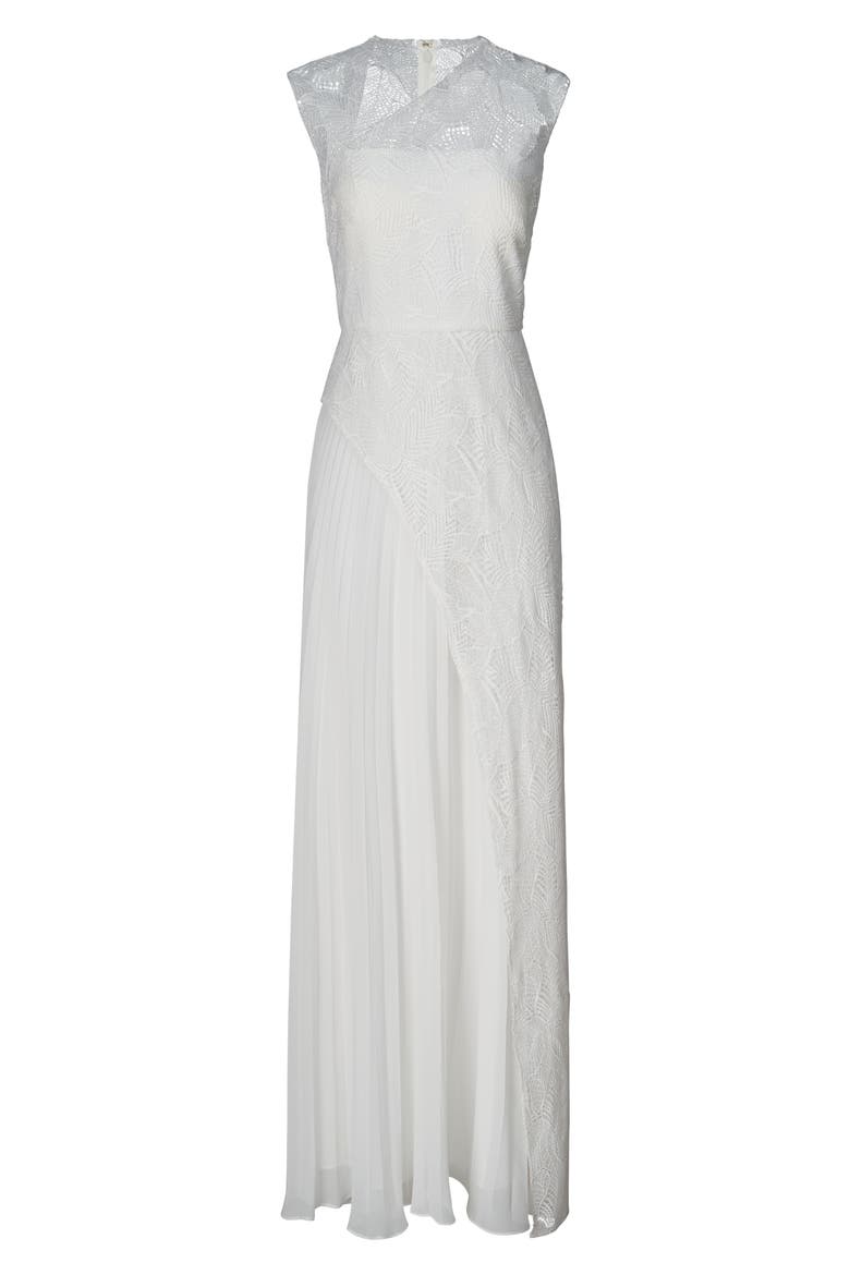 Dianna Lace Pleated Gown, Alternate, color, IVORY