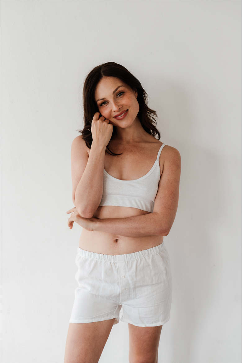 Women's 100% Organic Linen Boxer Shorts, Alternate, color, White