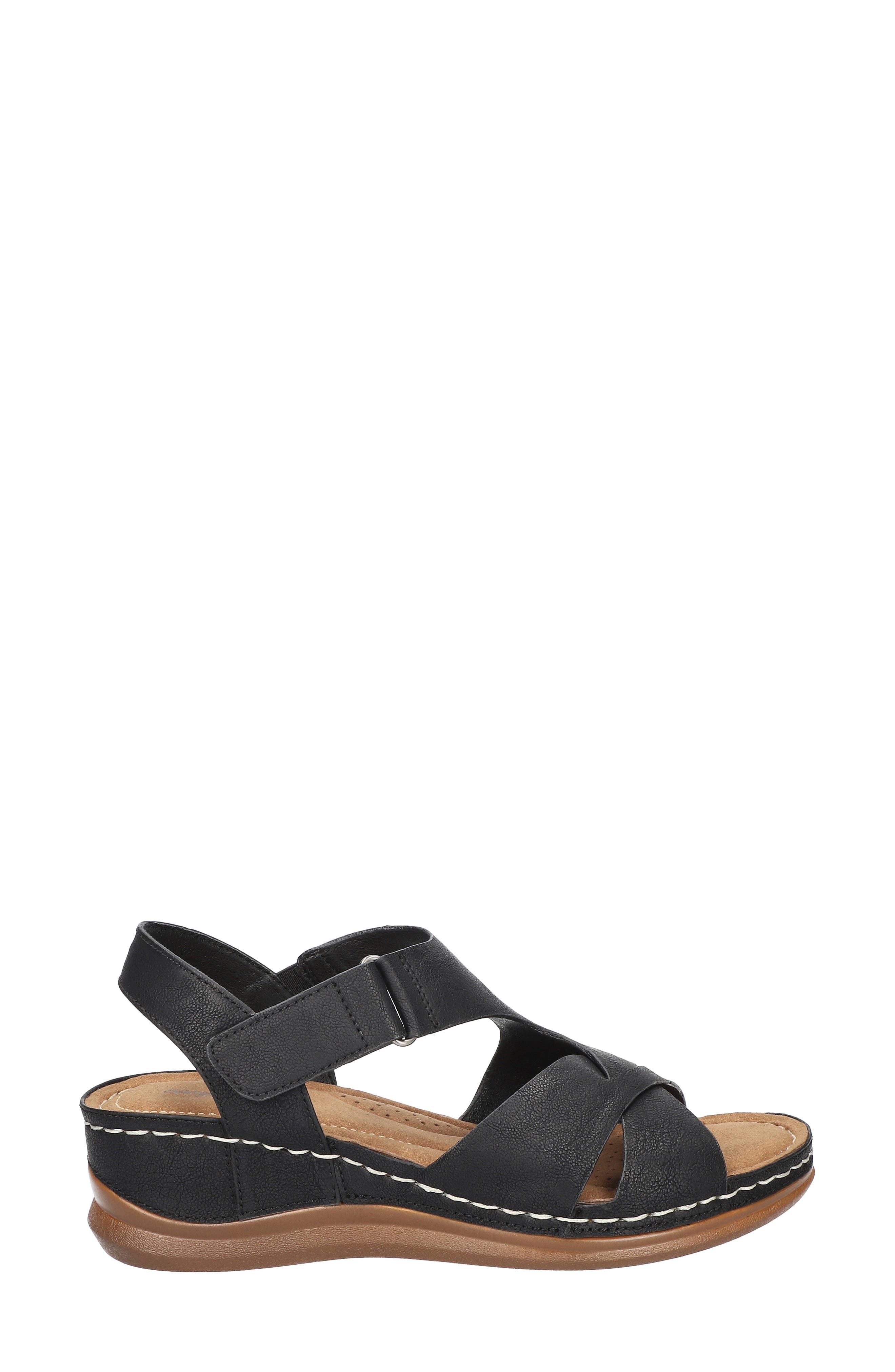 EASY STREET <p>Lani Faux Leather Wedge Sandal (Women) </p>, Alternate, color, Black