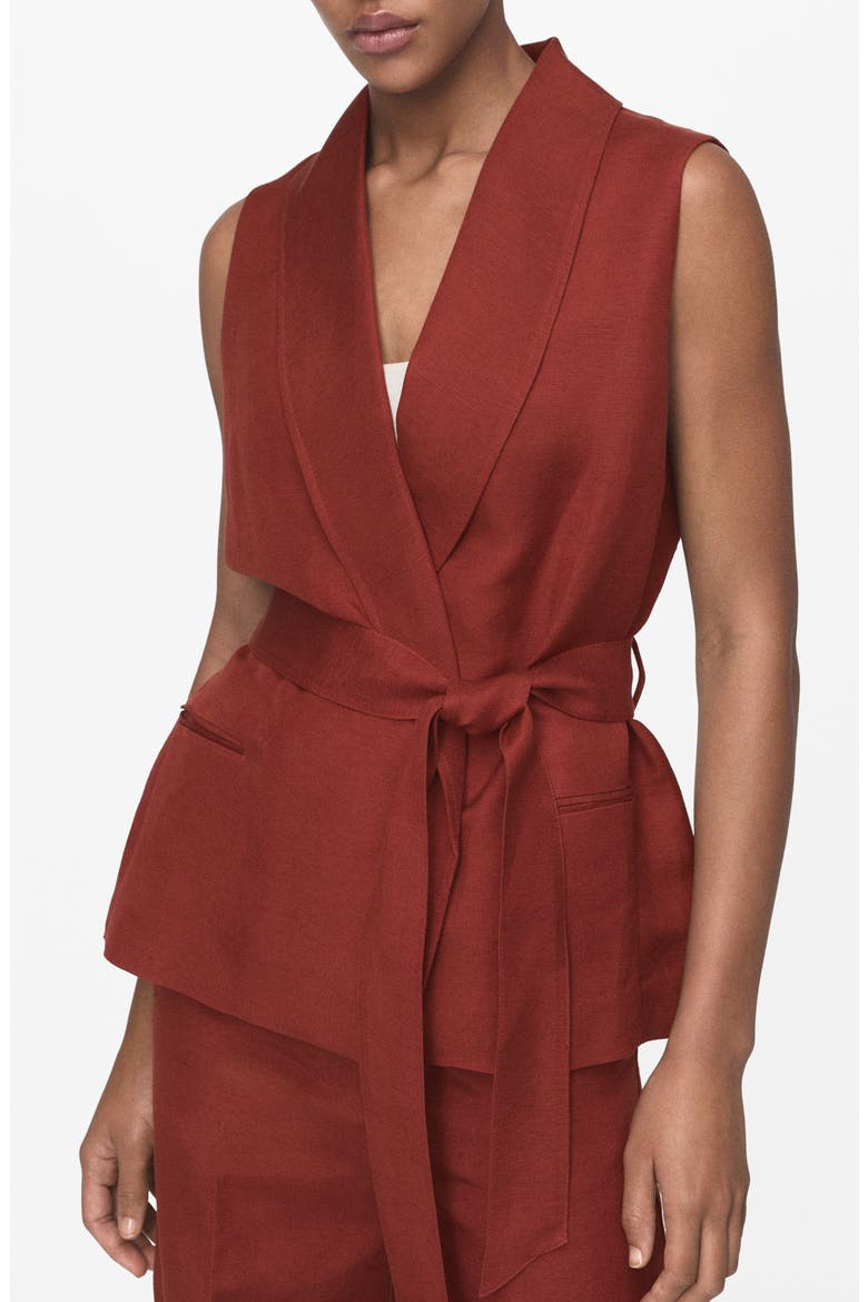 Belted Linen Blend Suit Vest, Main, color, COPPER