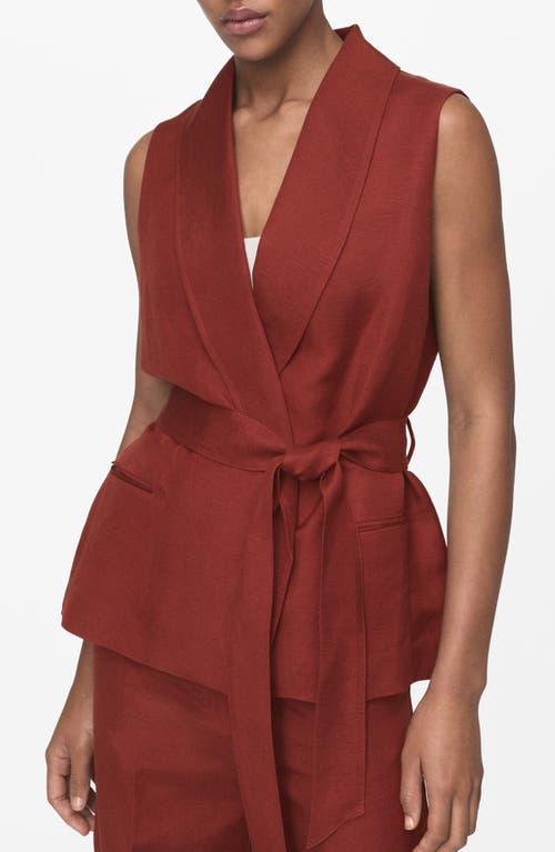 Mango Belted Linen Blend Suit Vest In Brown