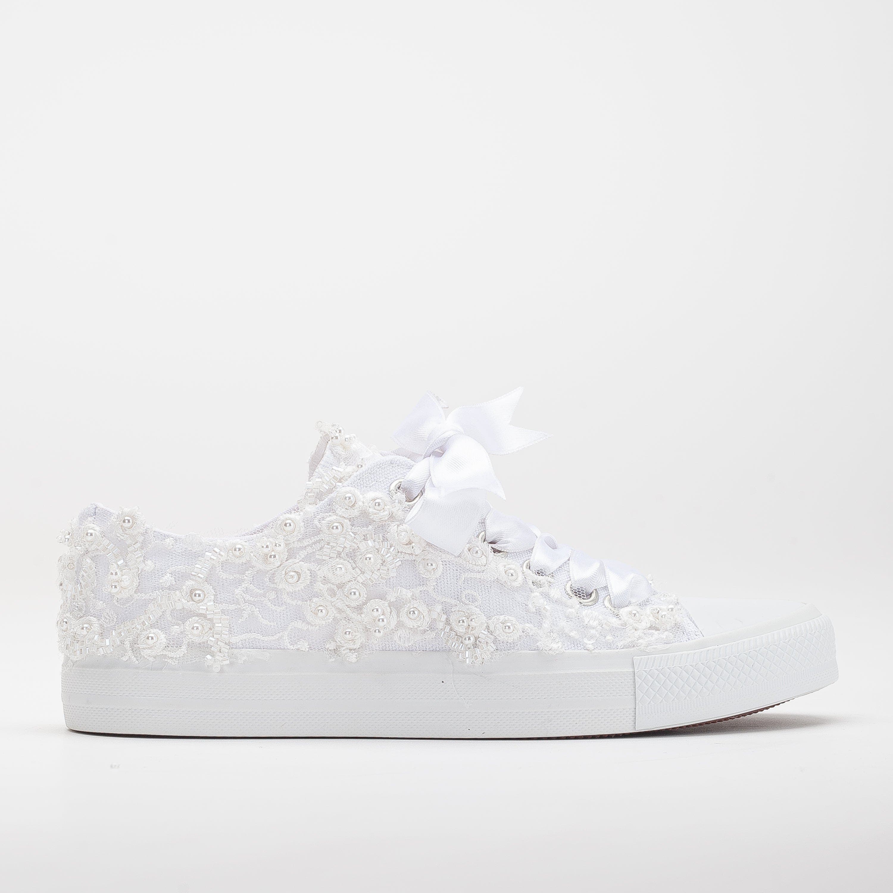Forever & Always Shoes Bailey Lace White Bridal Sneakers, Alternate, color, White