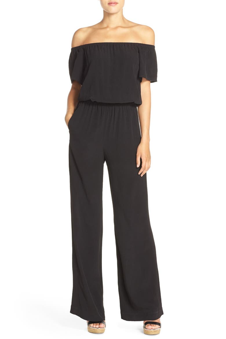 Off the Shoulder Wide Leg Jumpsuit, Main, color, BLACK