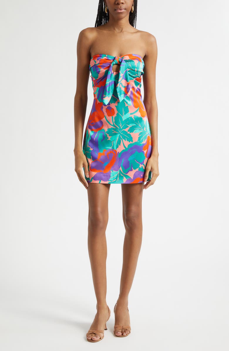 Ramy Brook Orion Dahlia Strapless Cocktail Minidress, Main, color, Coral Floral