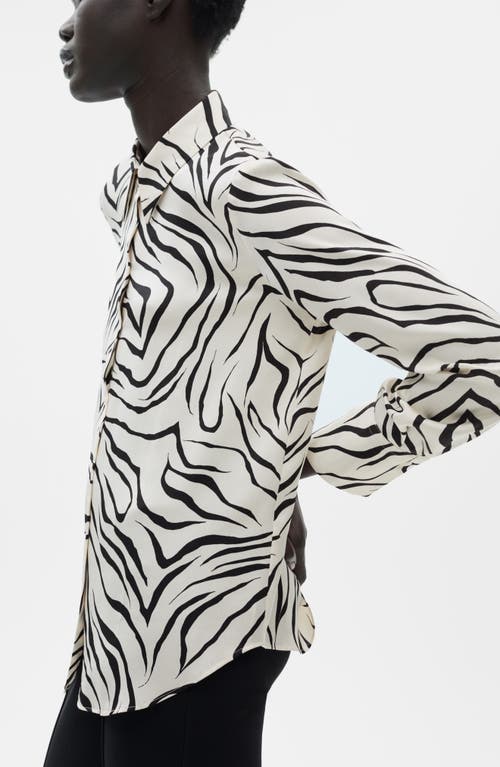 Mango Print Satin Button-up Shirt In White