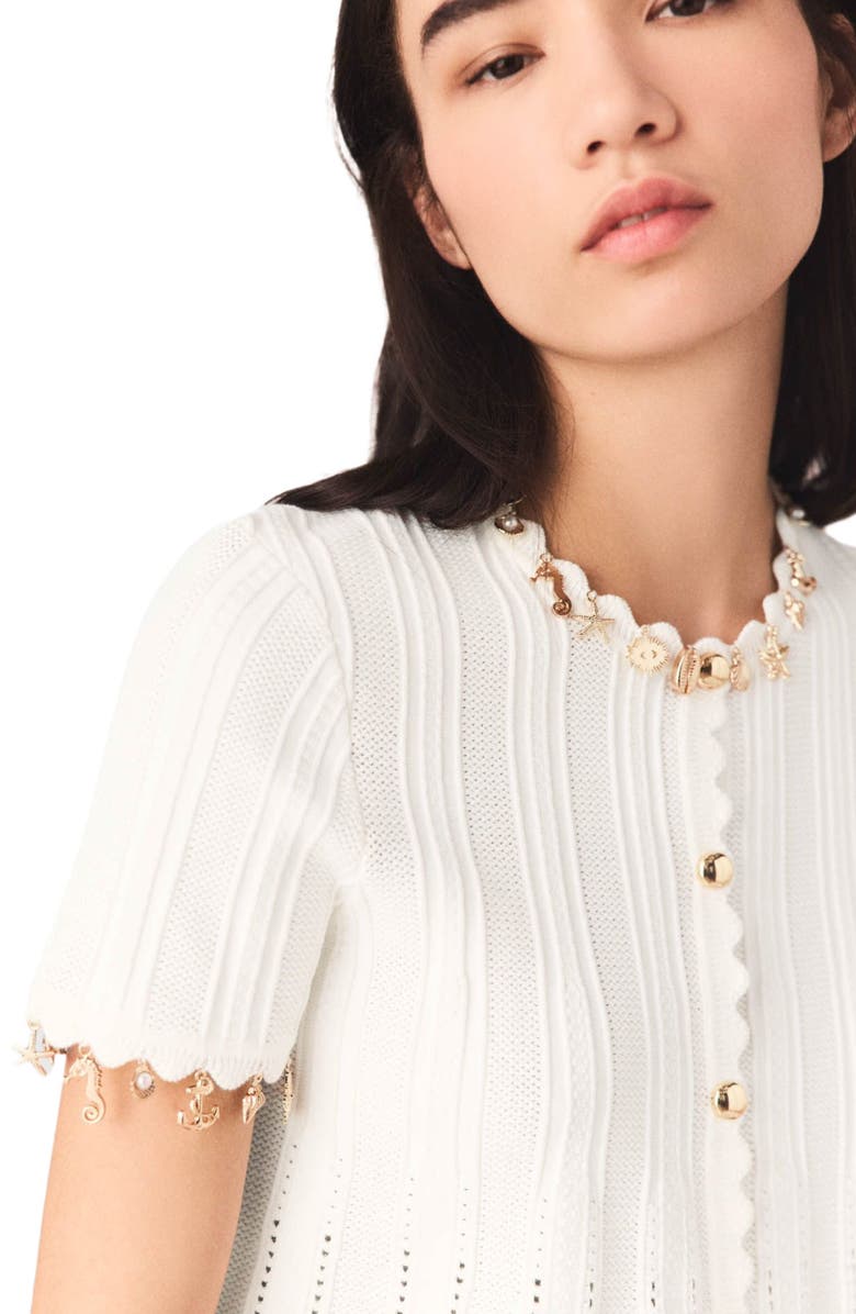 maje Gold jewellery cardigan, Alternate, color, White