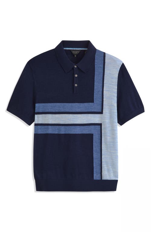 Ted Baker Intarsia Merino Wool Blend Sweater Polo In Blue