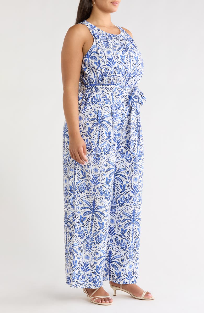 SUGARLIPS Romina Tropical Jora Sleeveless Jumpsuit, Alternate, color, White Blue-Multi