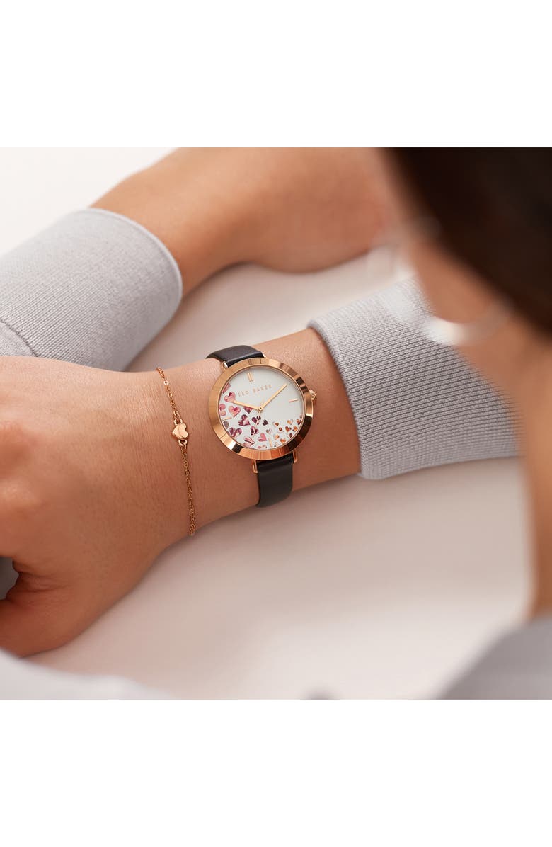 Ted Baker London Ammy Hearts Leather Strap Watch & Bracelet Set, 34mm, Alternate, color, Black