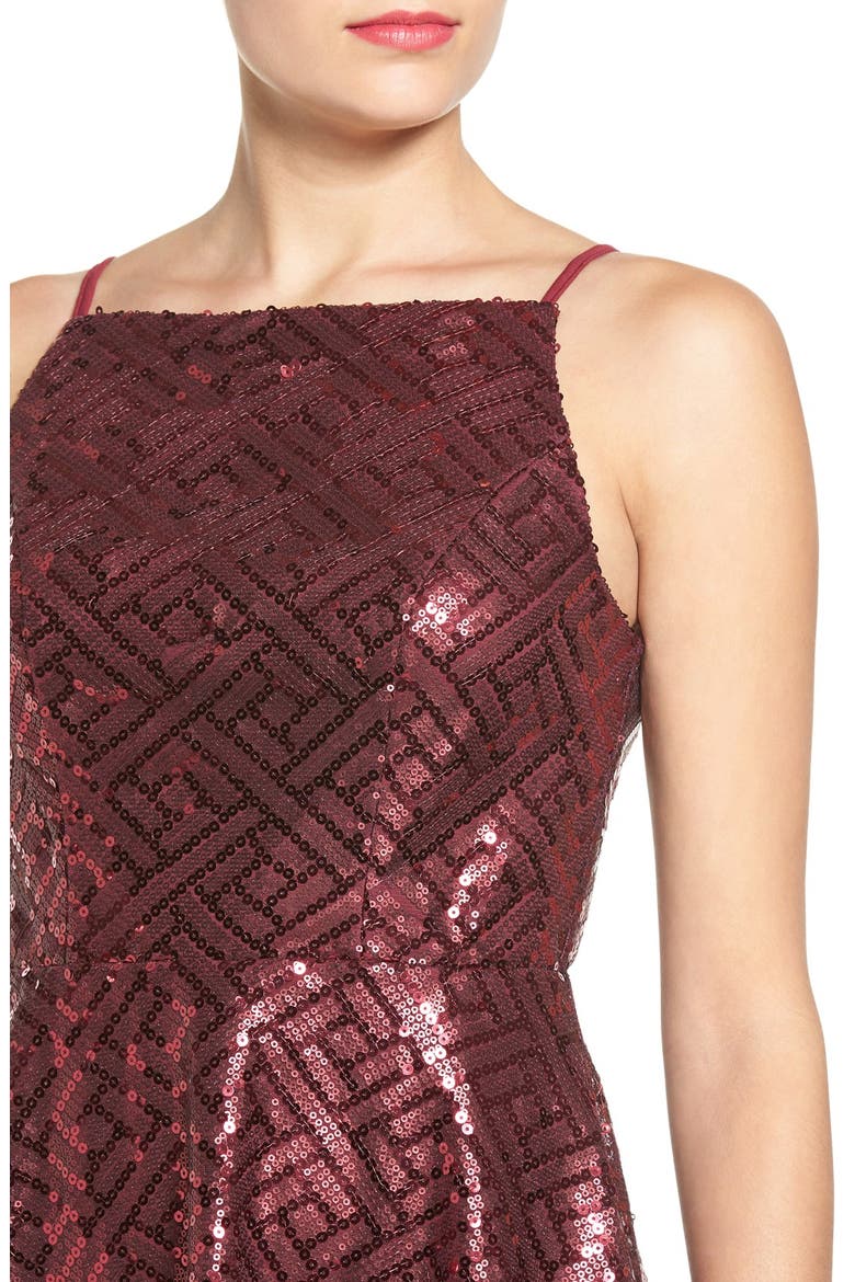 Sequin Fit & Flare Dress, Alternate, color, WINE