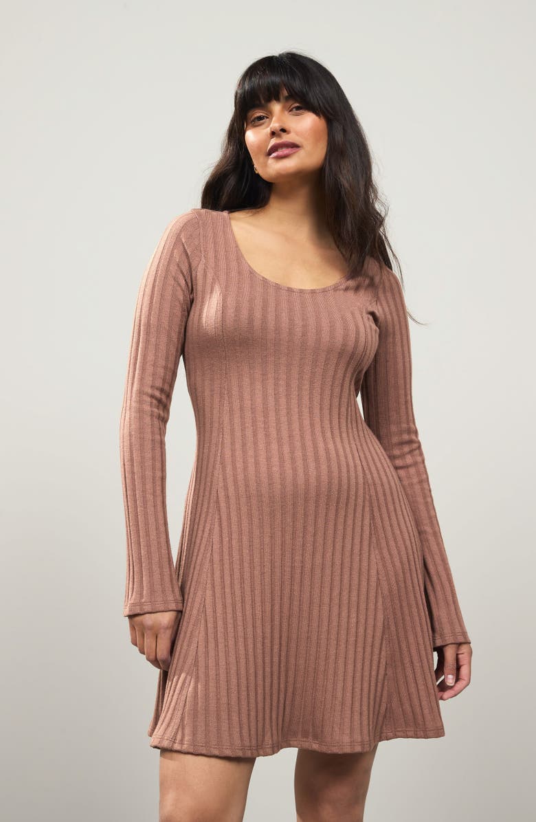 NEXT Ribbed Long Sleeve Minidress, Alternate, color, Light Brown