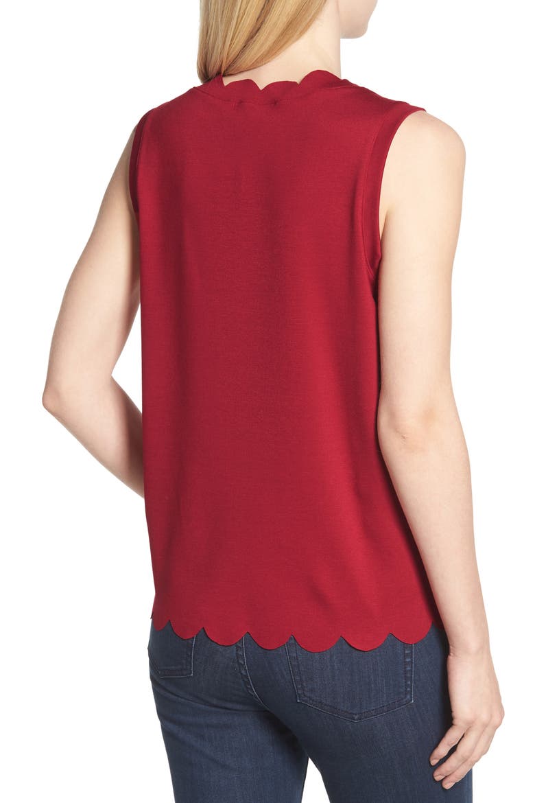 Scallop Edge Sleeveless Top, Alternate, color, RED