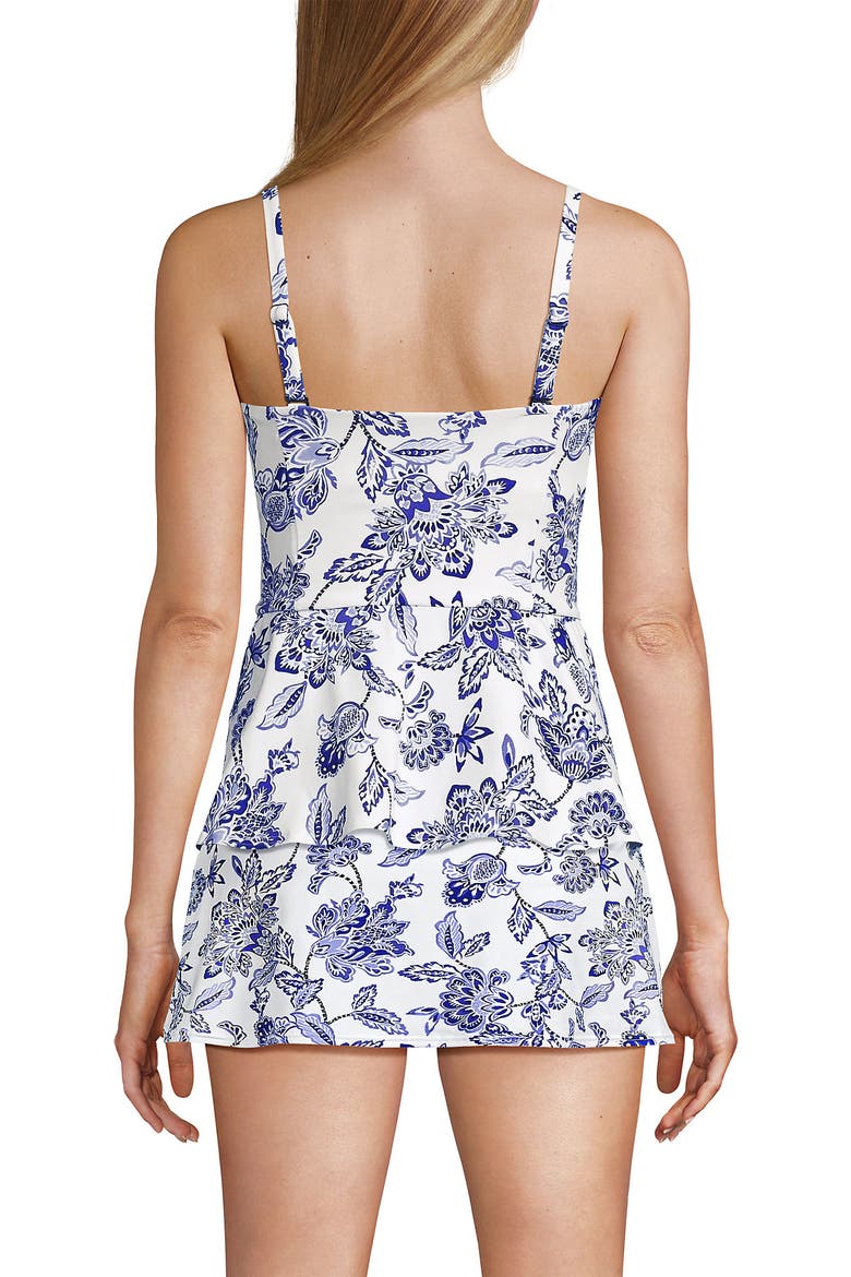 Sculpting Waveshaper Peplum Swim Tankini Top, Alternate, color, White/Blue Vintage Floral