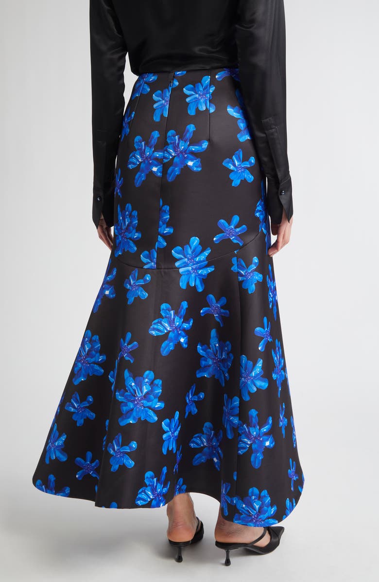 Emilia Wickstead Tamilla Floral Genzianella Mermaid Skirt, Alternate, color, Electric Blue Floral On Black