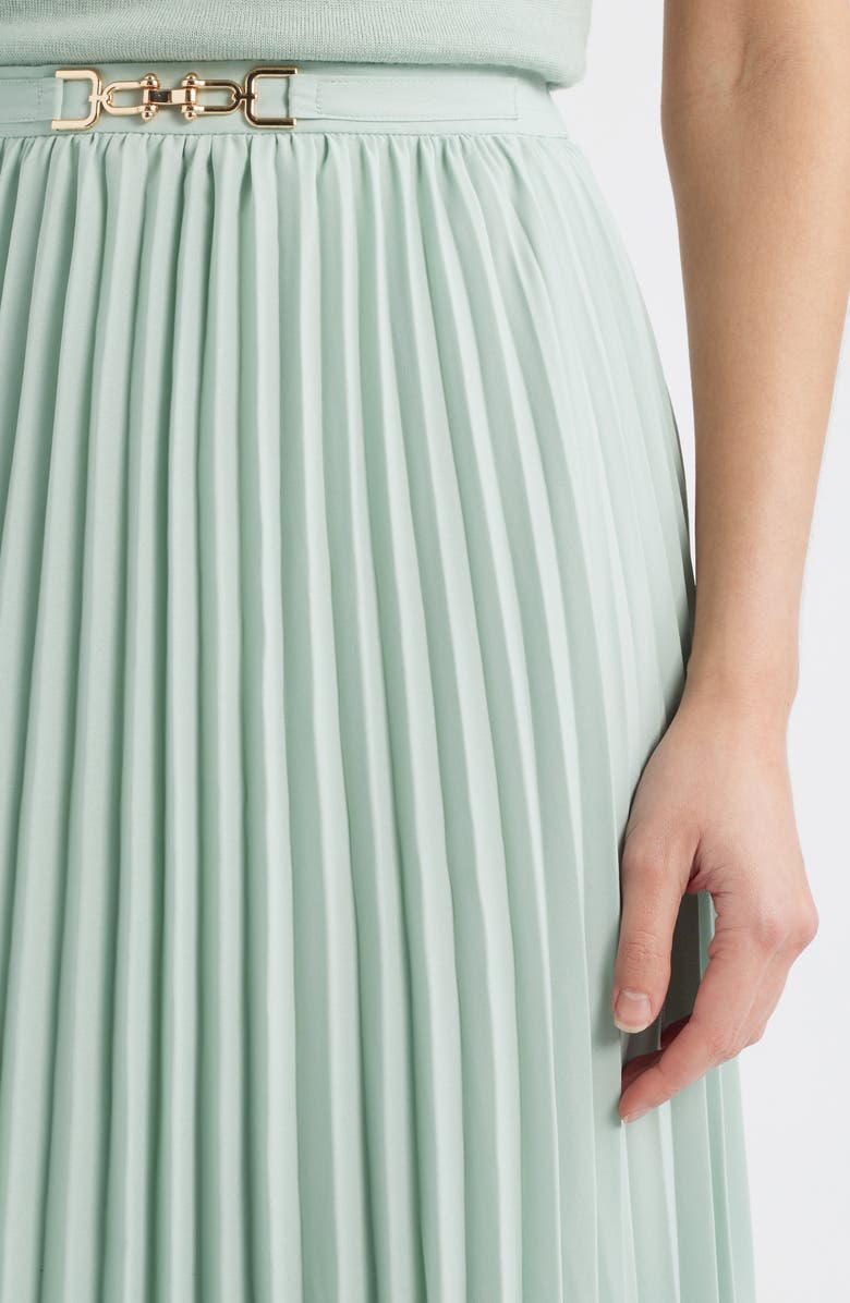 Anne Klein Belted Pull-On Pleated Skirt, Alternate, color, Soft Aloe