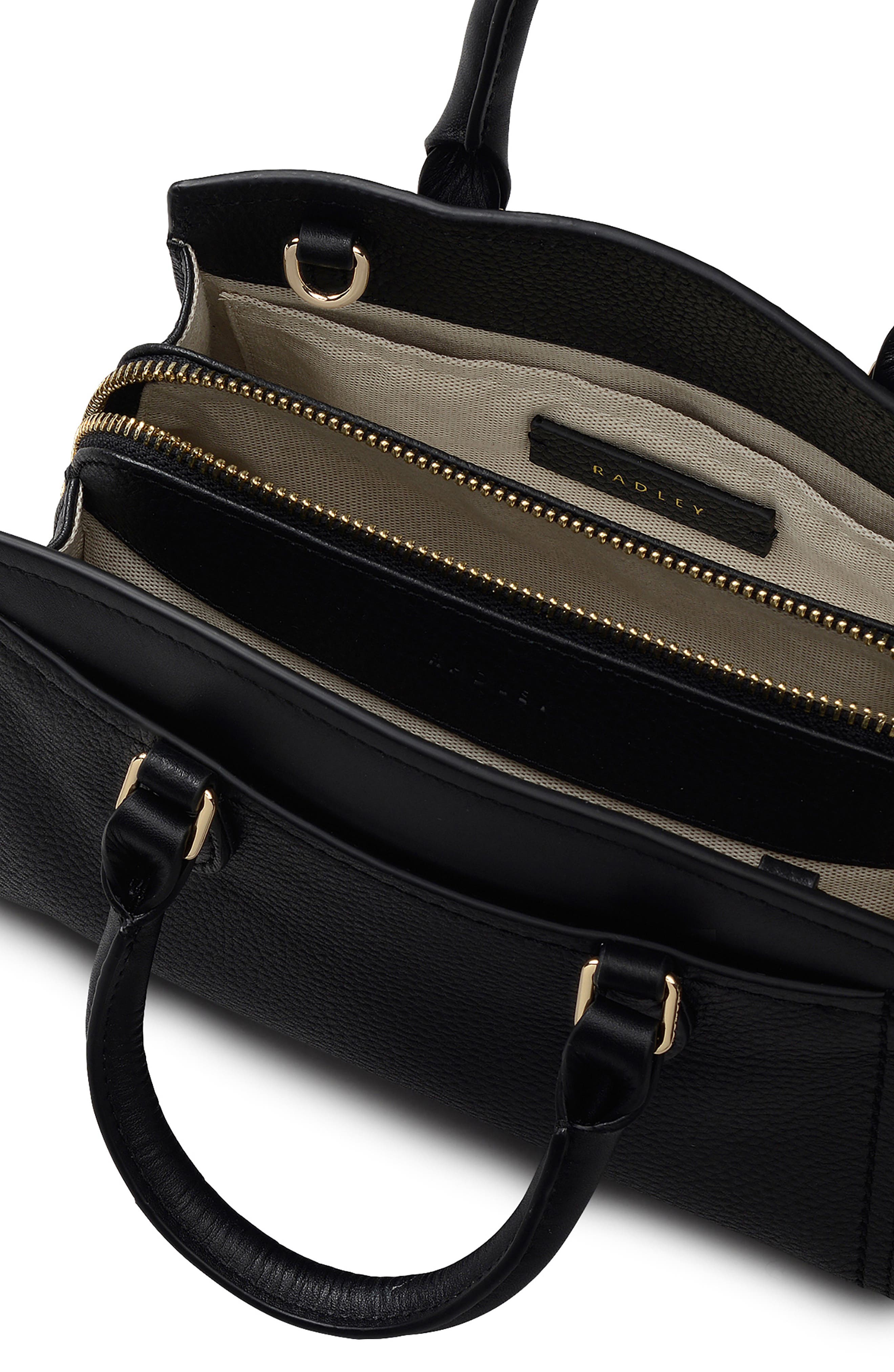 Radley Portland Way Mini Zip Leather Satchel, Alternate, color, Black