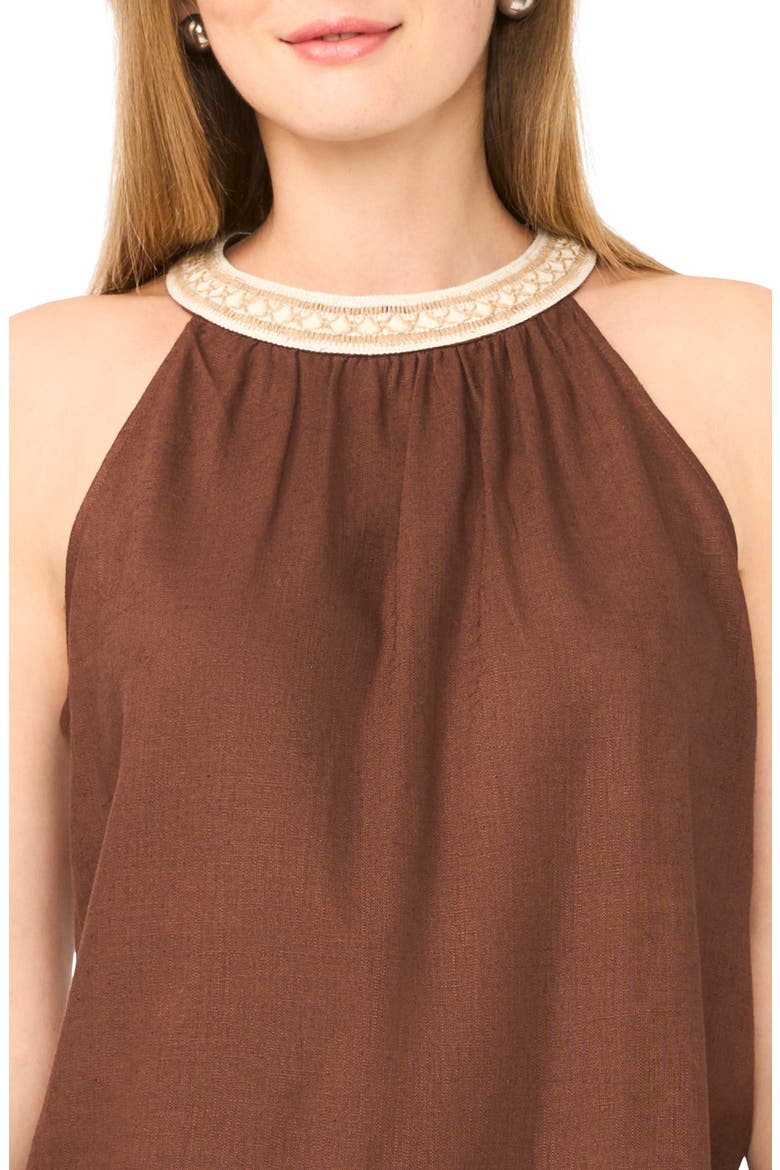 Beaded Trim High Neck Woven Top, Alternate, color, SHAVED CHOCOLATE
