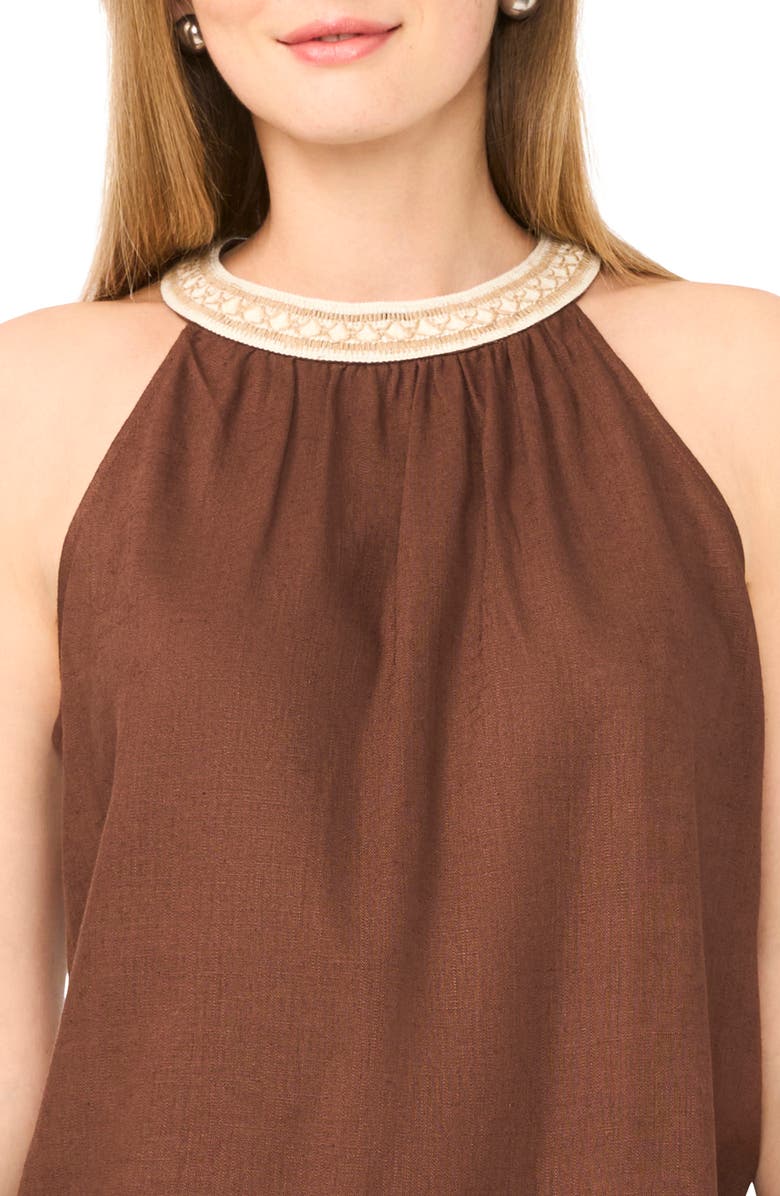 Parker Beaded Trim High Neck Woven Top, Alternate, color, Shaved Chocolate