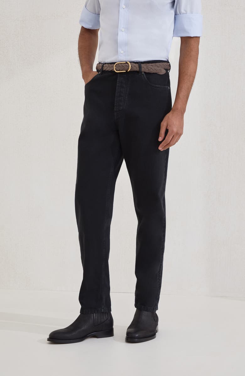 Brunello Cucinelli Garment-dyed denim trousers, Alternate, color, Black
