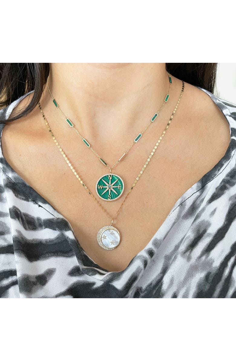 The Lovery Fine Jewelry Malachite and Diamond Halo Compass Charm, Alternate, color, Malachite