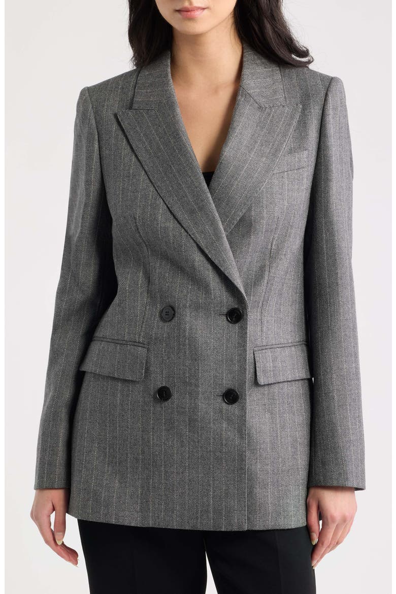 Astrid Pinstripe Herringbone Double Breasted Wool Blazer, Alternate, color, GREY