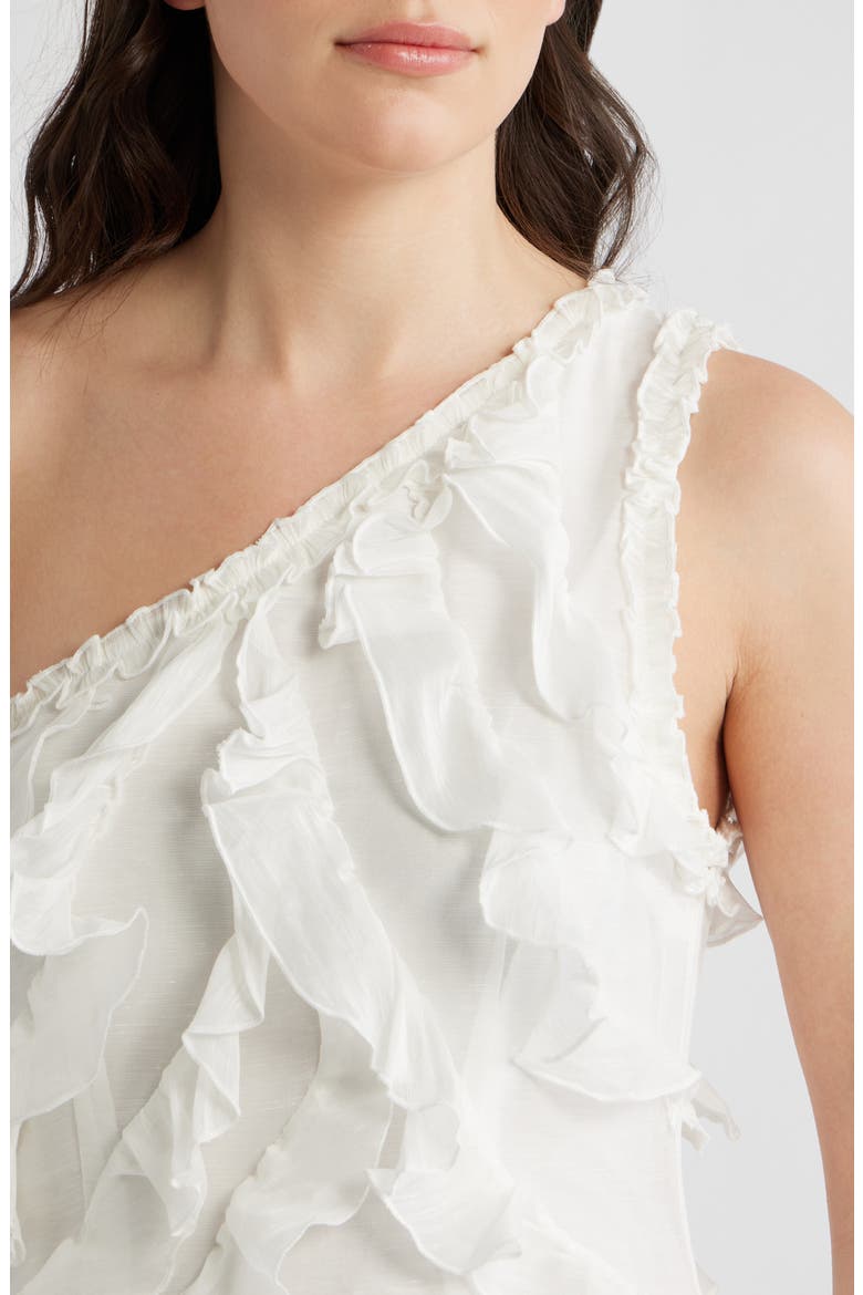 Barbados Linen & Silk One-Shoulder Dress, Alternate, color, WHITE