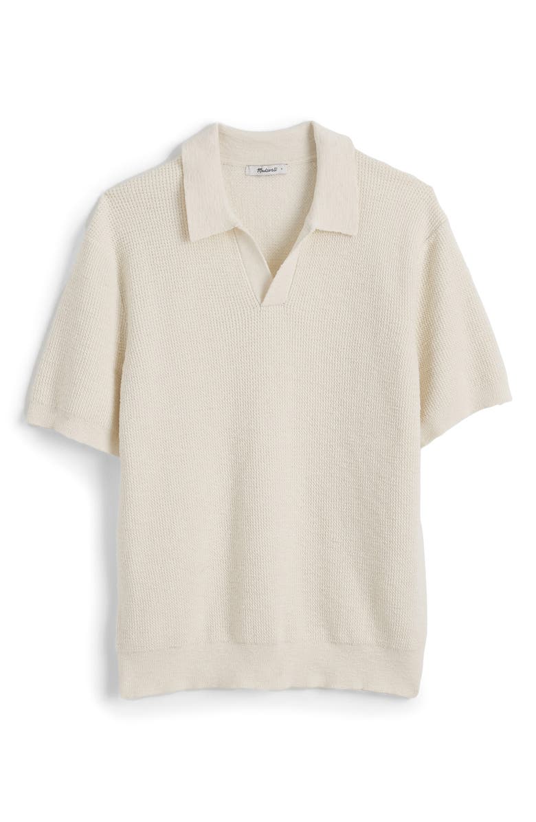 Madewell Johnny Collar Waffle Knit Polo, Alternate, color, Vintage Ivory