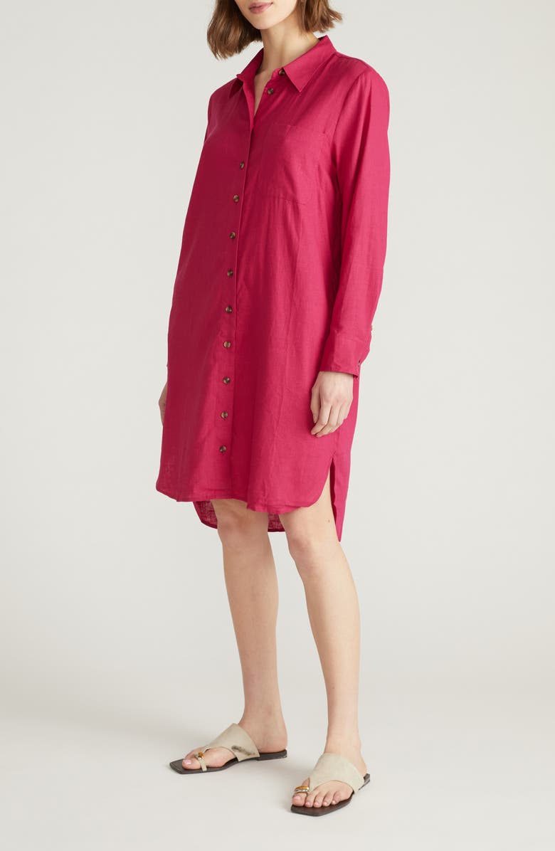 Universal Standard Seaside Long Sleeve Linen Blend Shirtdress, Alternate, color, Cerise