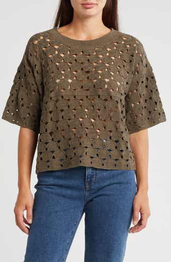 Bobeau Floral Crochet Short Sleeve Top