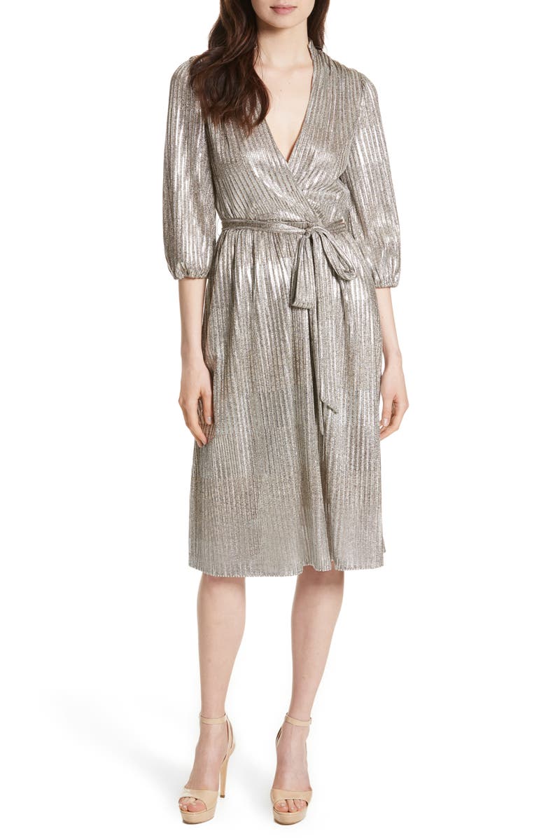 Alice + Olivia Katina Metallic Wrap Dress, Main, color,