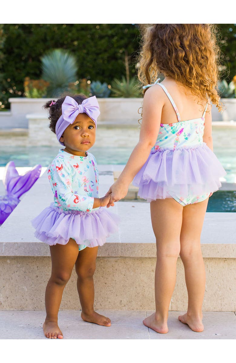 RuffleButts Baby + Toddler Girls UPF50+ Tulle Skirted One Piece Rash Guard, Alternate, color, Mermaid Princess