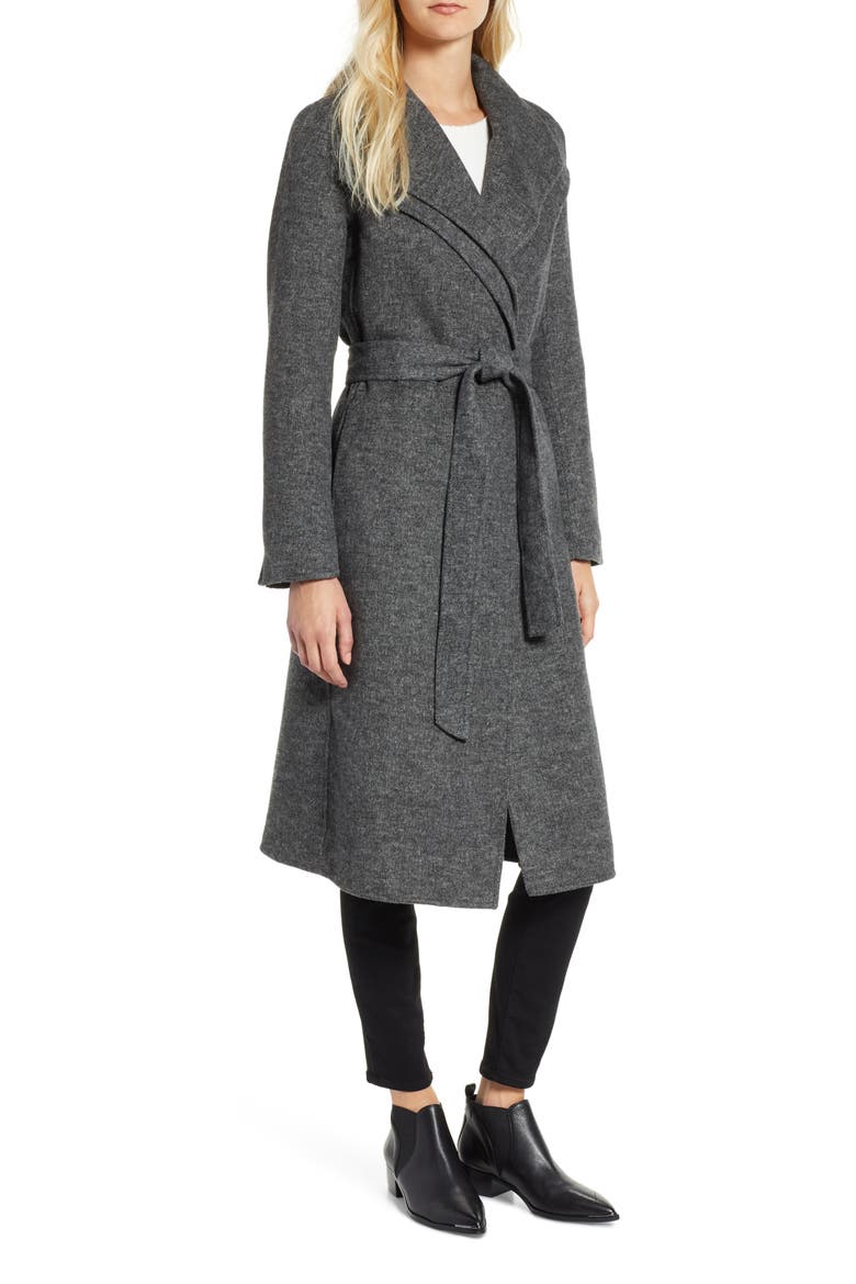 Elliot Wool Blend Wrap Coat, Main, color, GREY TWILL
