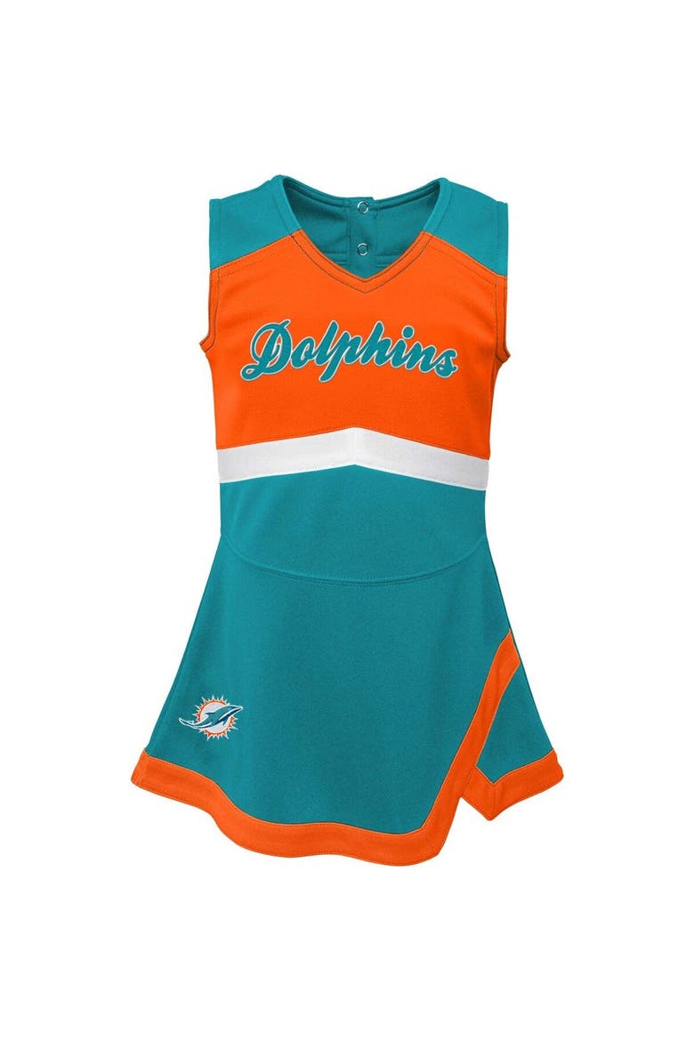 Girls Infant Aqua Miami Dolphins Cheer Captain Jumper Dress, Alternate, color, Aqua
