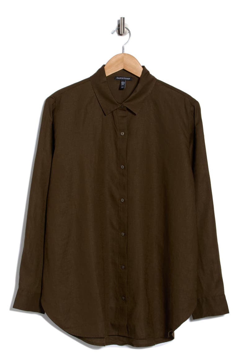 Classic Collar Organic Linen Long Button-Up Shirt, Alternate, color, BRANCH