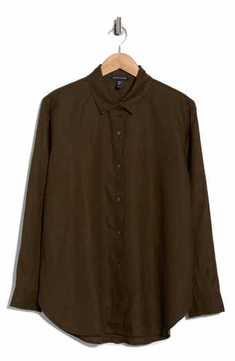 Eileen Fisher Classic Collar Organic Linen Long Button-Up Shirt