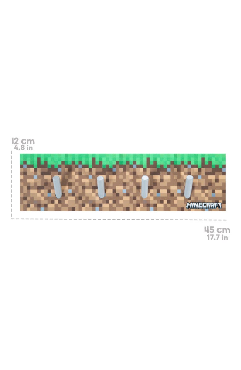MINECRAFT Wooden Coat Rack Wallmounted With 4 Peg Hooks, Pixel Design, Alternate, color, Multicolored
