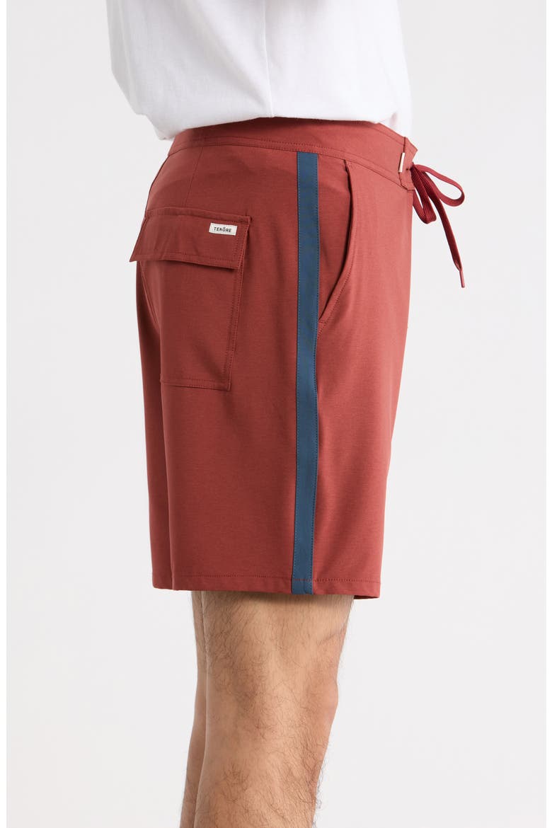 Tuxedo Stripe Board Shorts, Alternate, color, BRICK